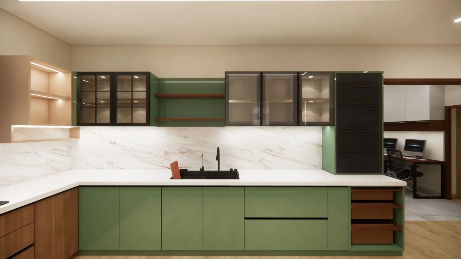 modern green modular kitchen design
